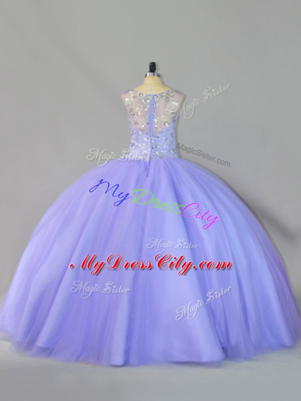 Flare Lavender Sleeveless Floor Length Sequins Zipper 15 Quinceanera Dress