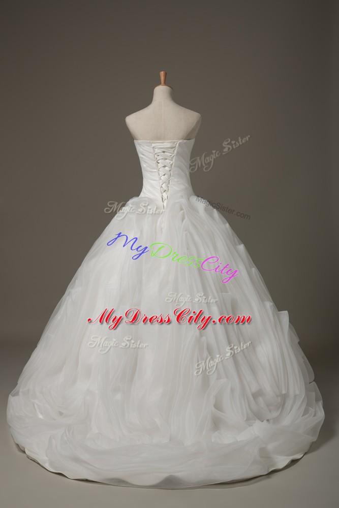 Sleeveless Brush Train Ruching Lace Up Bridal Gown