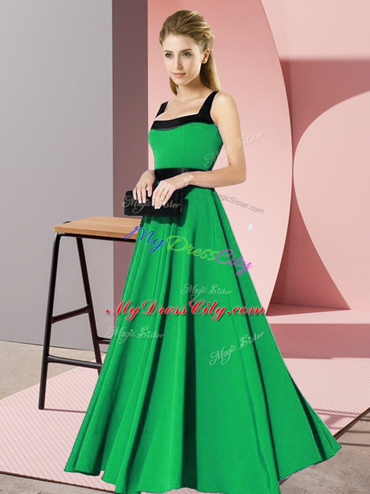 Green Empire Square Sleeveless Chiffon Floor Length Zipper Belt Damas Dress