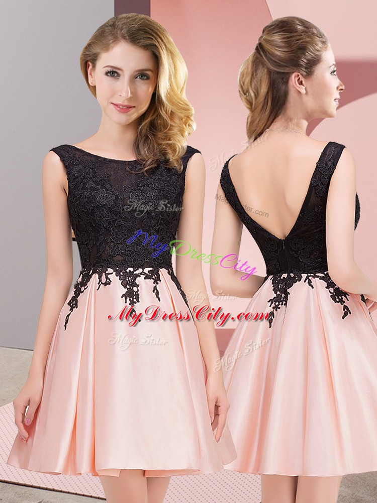Edgy Pink Sleeveless Lace Mini Length Dama Dress