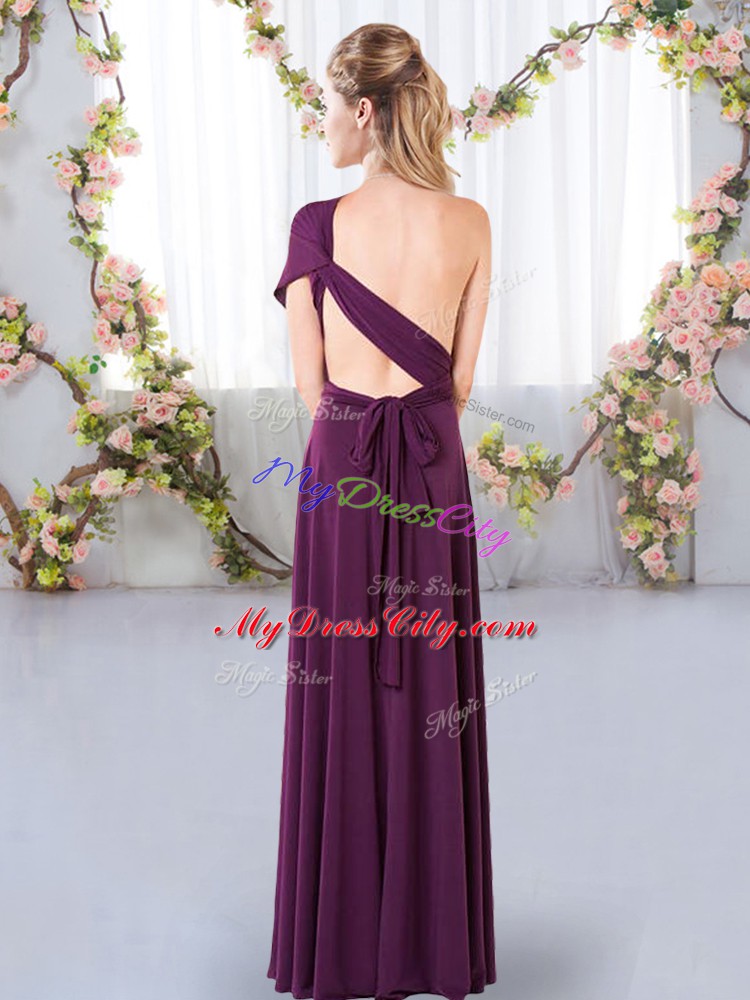 Burgundy Empire One Shoulder Sleeveless Chiffon Floor Length Criss Cross Ruching Court Dresses for Sweet 16