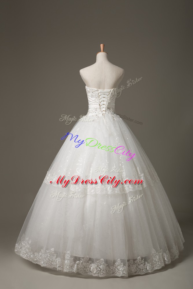 Strapless Sleeveless Lace Up Bridal Gown White Tulle