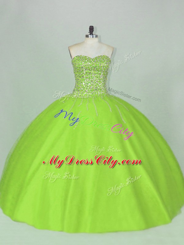 Inexpensive Floor Length Lace Up 15th Birthday Dress for Sweet 16 and Quinceanera with Beading