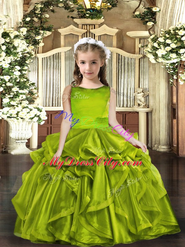 Organza Sleeveless Floor Length Pageant Gowns For Girls and Ruffles