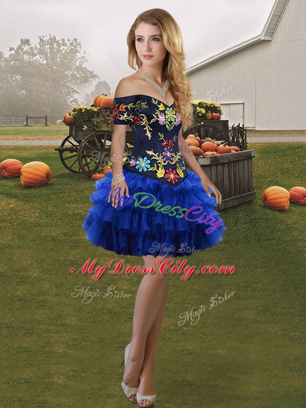 Sleeveless Embroidery and Ruffled Layers Lace Up Homecoming Dress