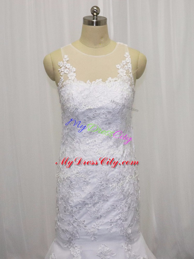 Beautiful Sleeveless Brush Train Side Zipper Lace Wedding Gowns