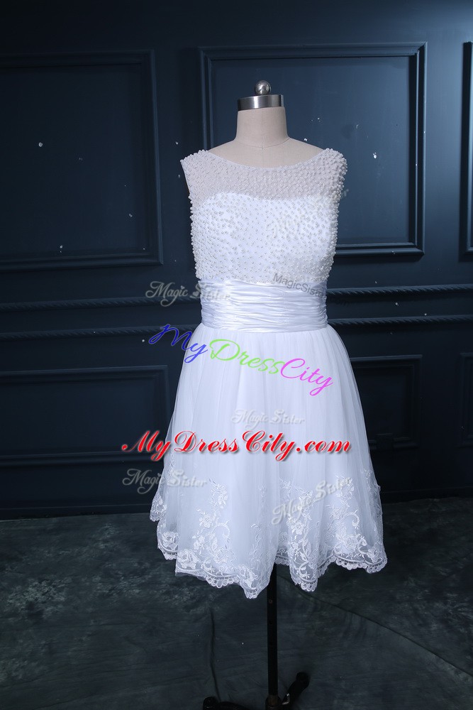 Scoop Sleeveless Lace Up Wedding Dress White Tulle
