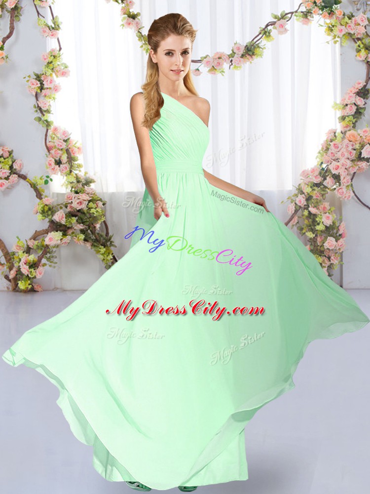 High Quality Apple Green Sleeveless Ruching Floor Length Dama Dress