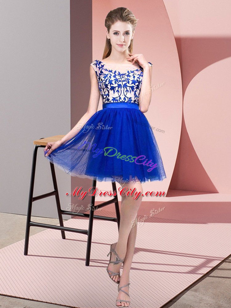 Mini Length Royal Blue Bridesmaid Dress Bateau Sleeveless Zipper
