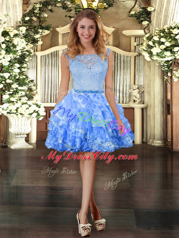 Sophisticated Blue Sleeveless Organza Zipper Evening Gowns for Prom and Party