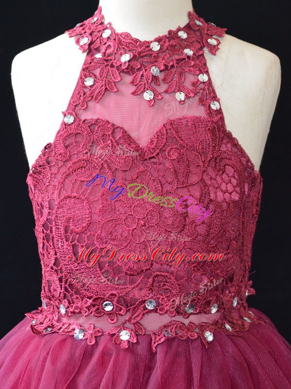 Hot Pink Sleeveless Organza Lace Up Pageant Gowns For Girls for Wedding Party