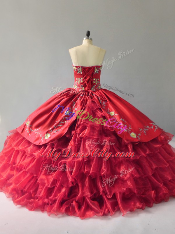 Sleeveless Embroidery and Ruffles Lace Up Vestidos de Quinceanera