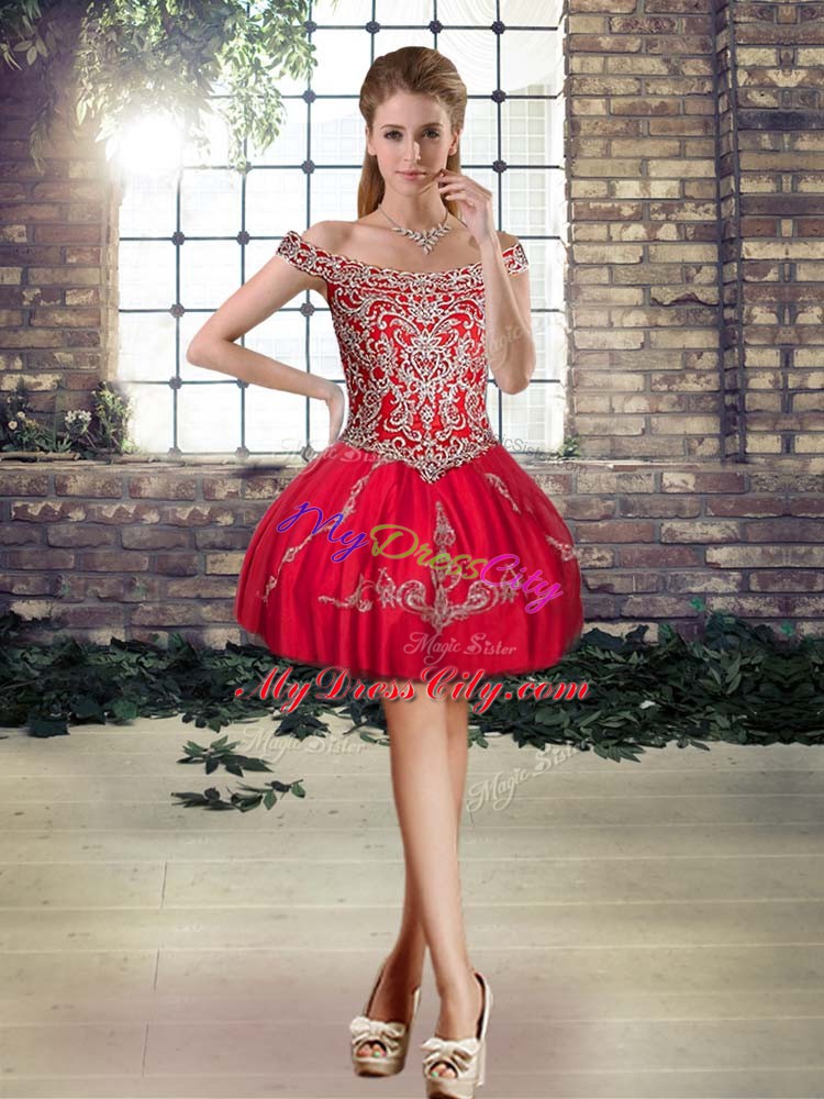 Superior Sleeveless Beading and Appliques Lace Up Evening Dress