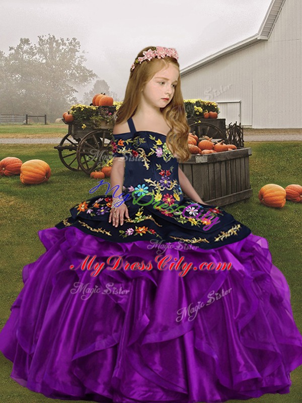 Beauteous Floor Length Ball Gowns Sleeveless Eggplant Purple Little Girls Pageant Gowns Lace Up