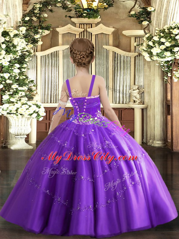 Eye-catching Straps Sleeveless Taffeta and Tulle Kids Formal Wear Beading Lace Up
