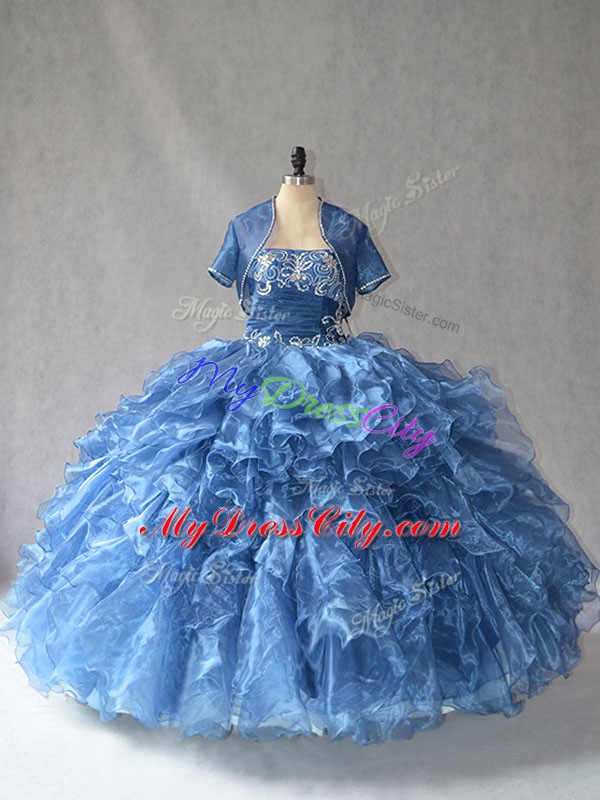 Sophisticated Blue Sleeveless Organza Side Zipper Sweet 16 Dresses for Sweet 16 and Quinceanera