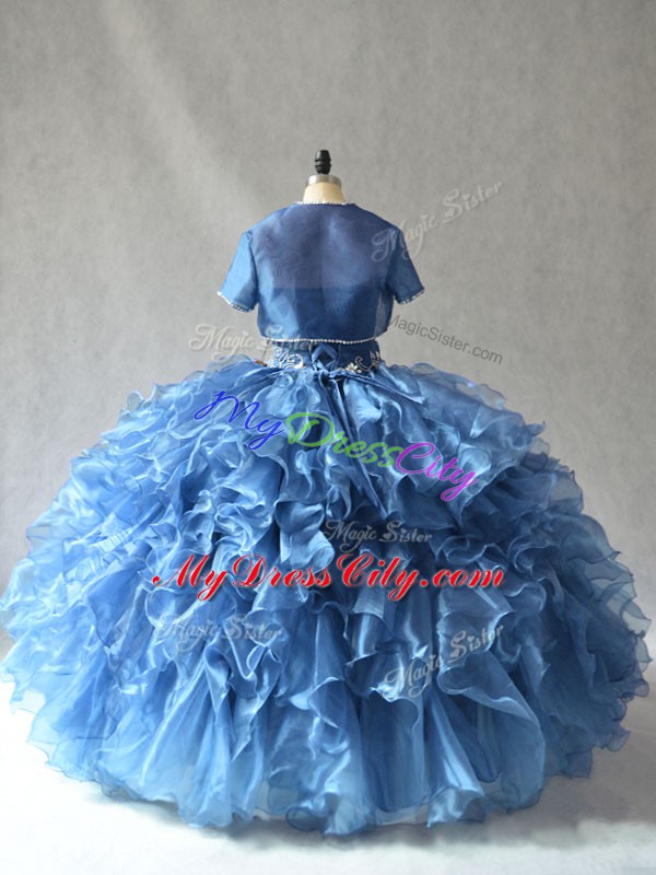 Sophisticated Blue Sleeveless Organza Side Zipper Sweet 16 Dresses for Sweet 16 and Quinceanera