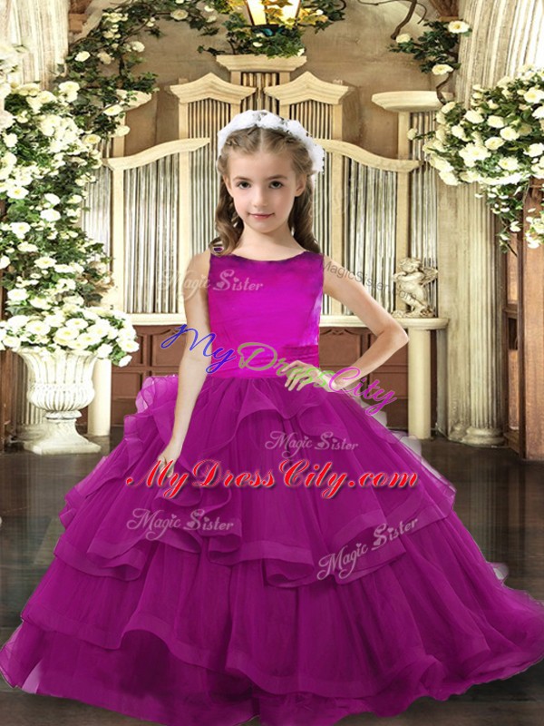 Ball Gowns Evening Gowns Purple Scoop Tulle Sleeveless Floor Length Lace Up