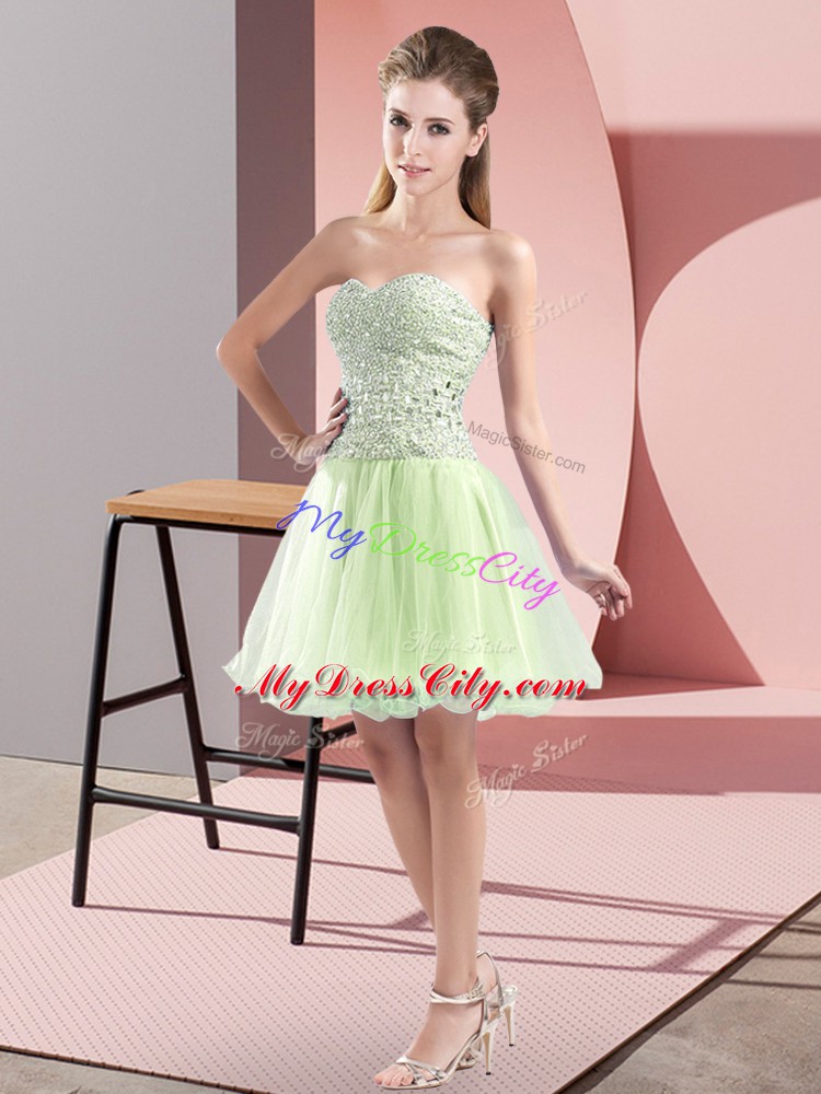 Yellow Green Sleeveless Tulle Zipper Prom Party Dress for Prom and Party