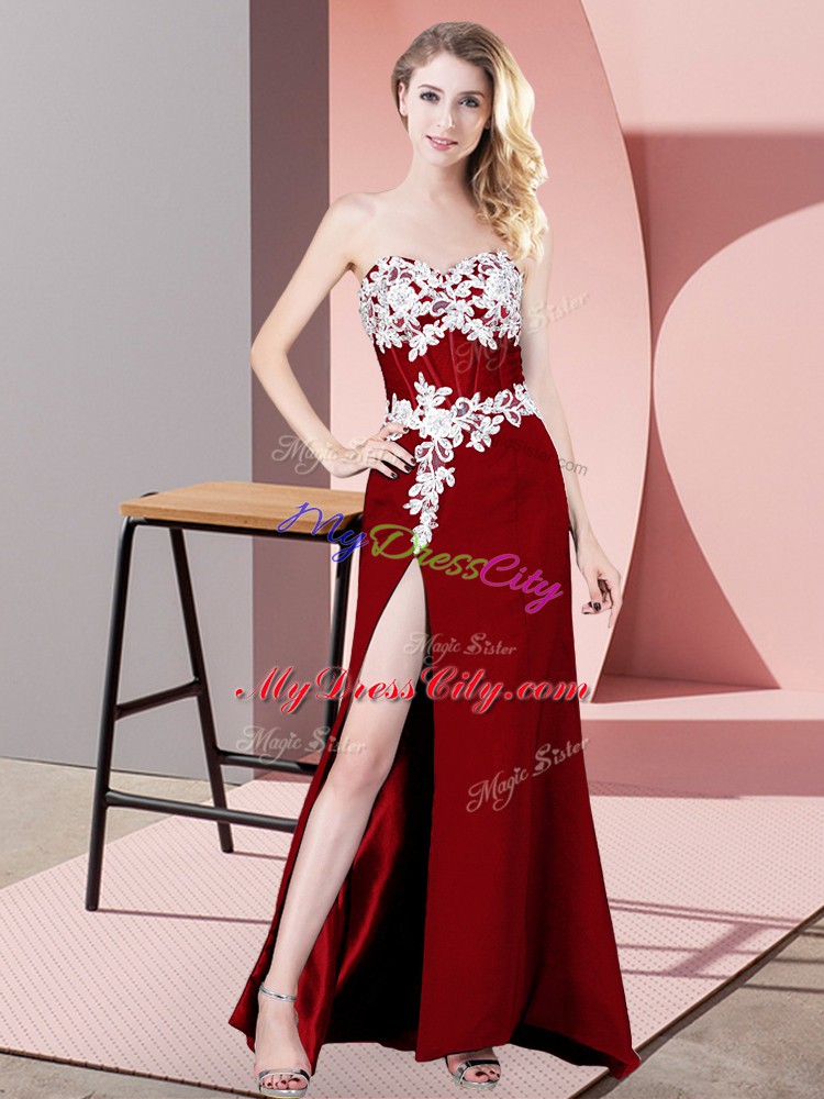 Red Chiffon Zipper Dress for Prom Sleeveless Floor Length Lace and Appliques