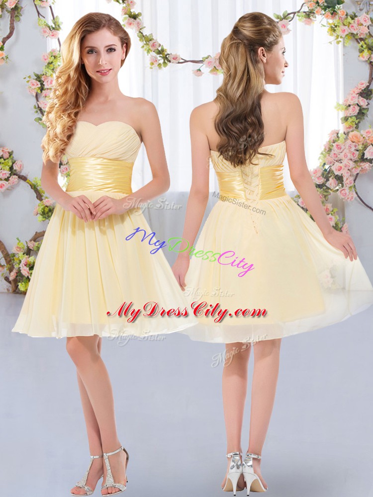 Yellow Sleeveless Belt Mini Length Dama Dress