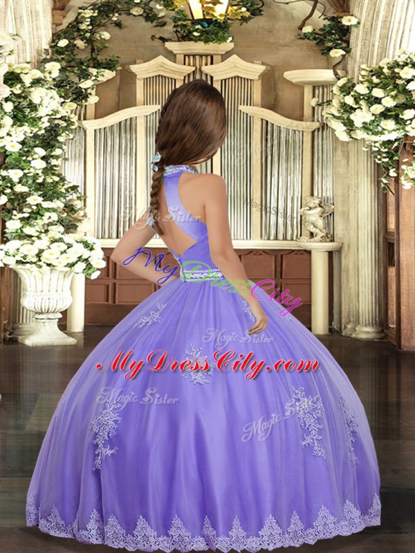 Sleeveless Backless Floor Length Appliques Little Girls Pageant Gowns