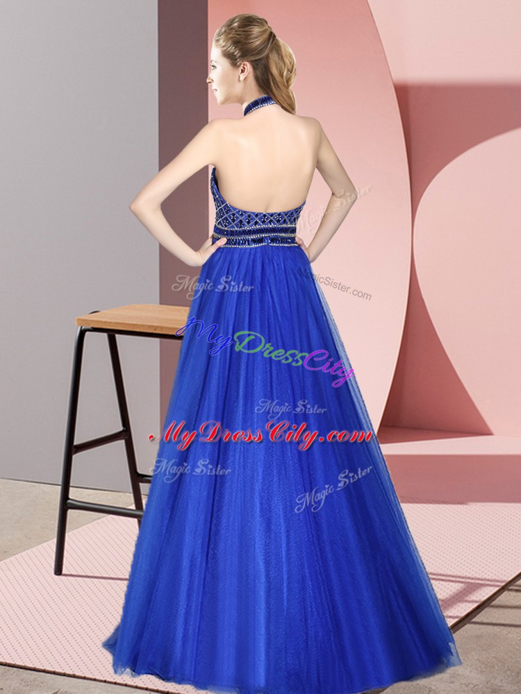 Super Halter Top Sleeveless Tulle Prom Evening Gown Beading