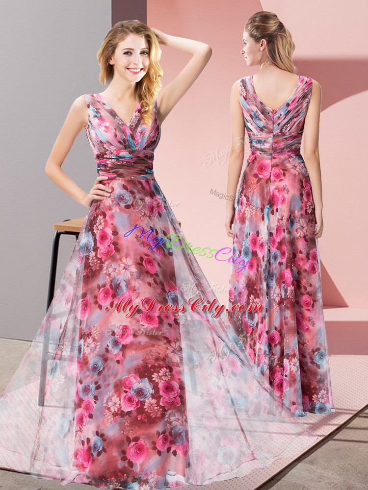 Pretty Multi-color Sleeveless Printed Zipper Dress for Prom for Prom and Party