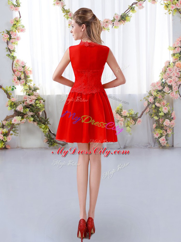 Fabulous Mini Length Zipper Court Dresses for Sweet 16 Red for Prom and Party and Wedding Party with Lace