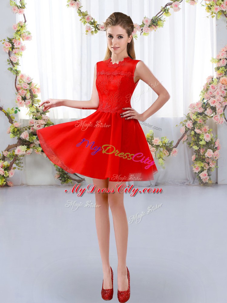 Fabulous Mini Length Zipper Court Dresses for Sweet 16 Red for Prom and Party and Wedding Party with Lace