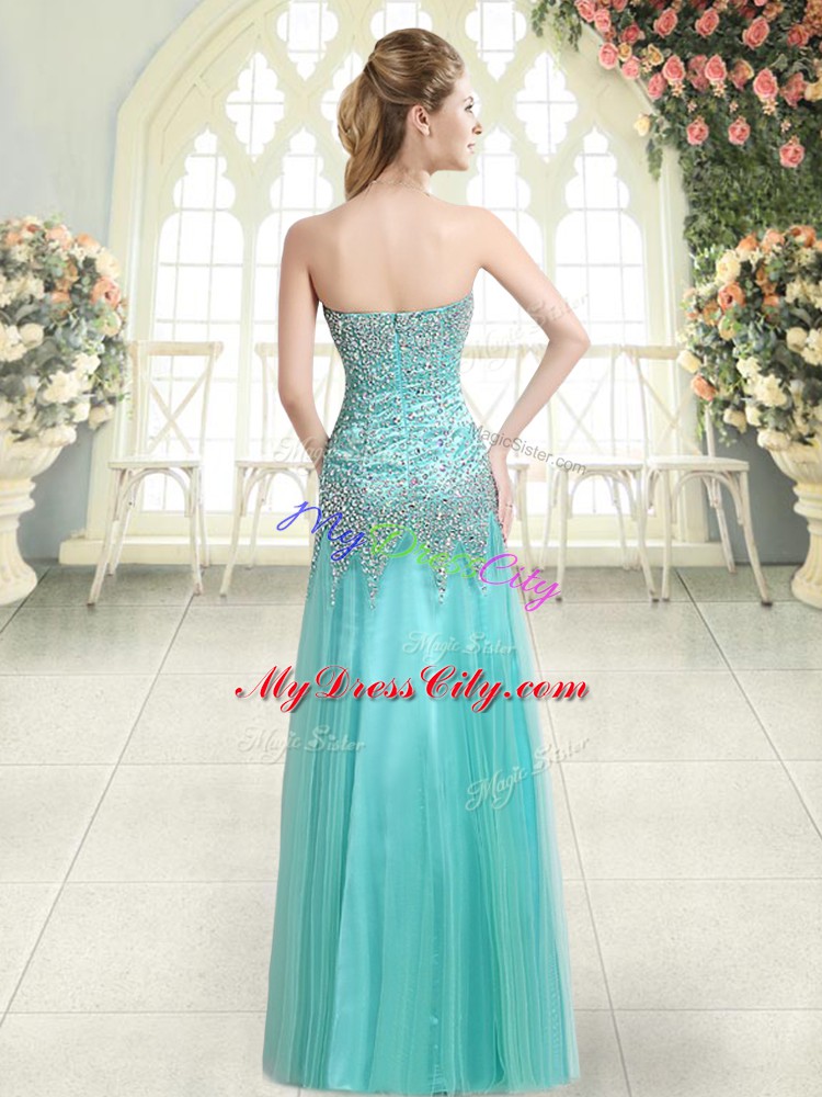 Spectacular Lilac Column/Sheath Tulle Sweetheart Sleeveless Beading Floor Length Zipper Prom Gown