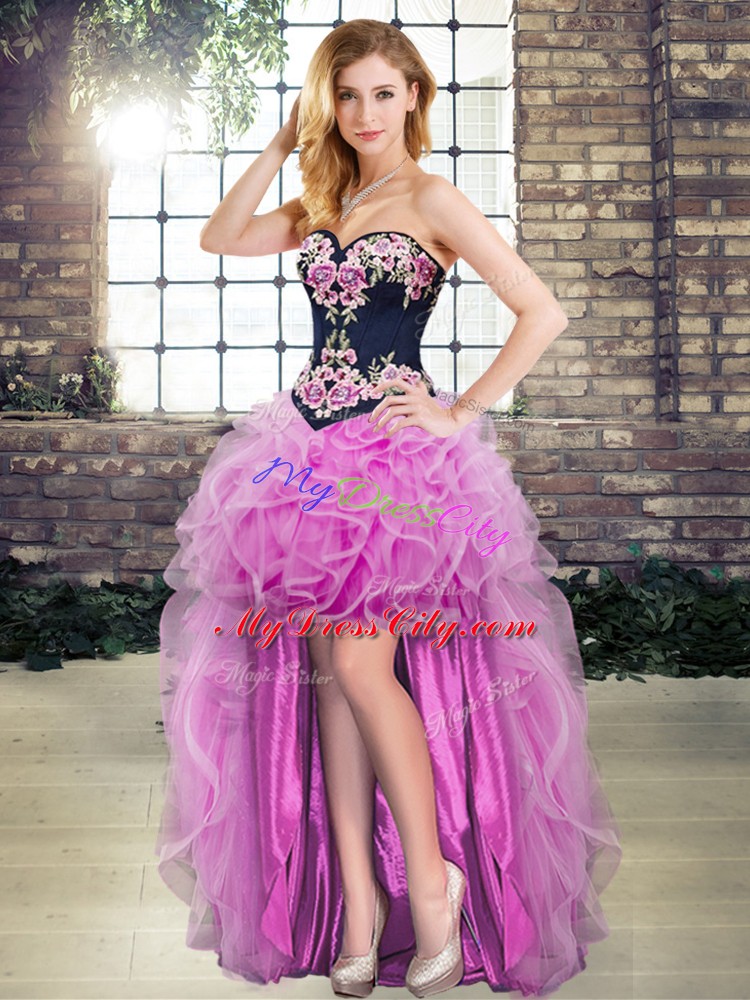Lilac Lace Up Sweetheart Sleeveless Sweet 16 Quinceanera Dress Sweep Train Embroidery and Ruffles