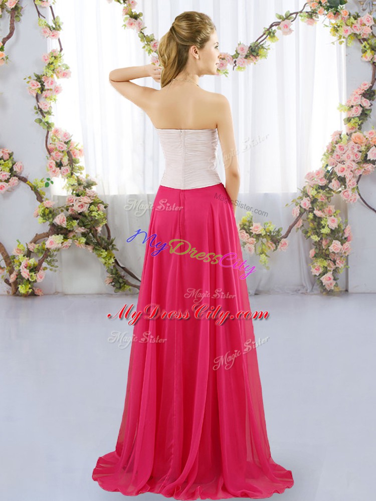 Luxurious Multi-color Zipper Bridesmaid Gown Ruching Sleeveless Floor Length