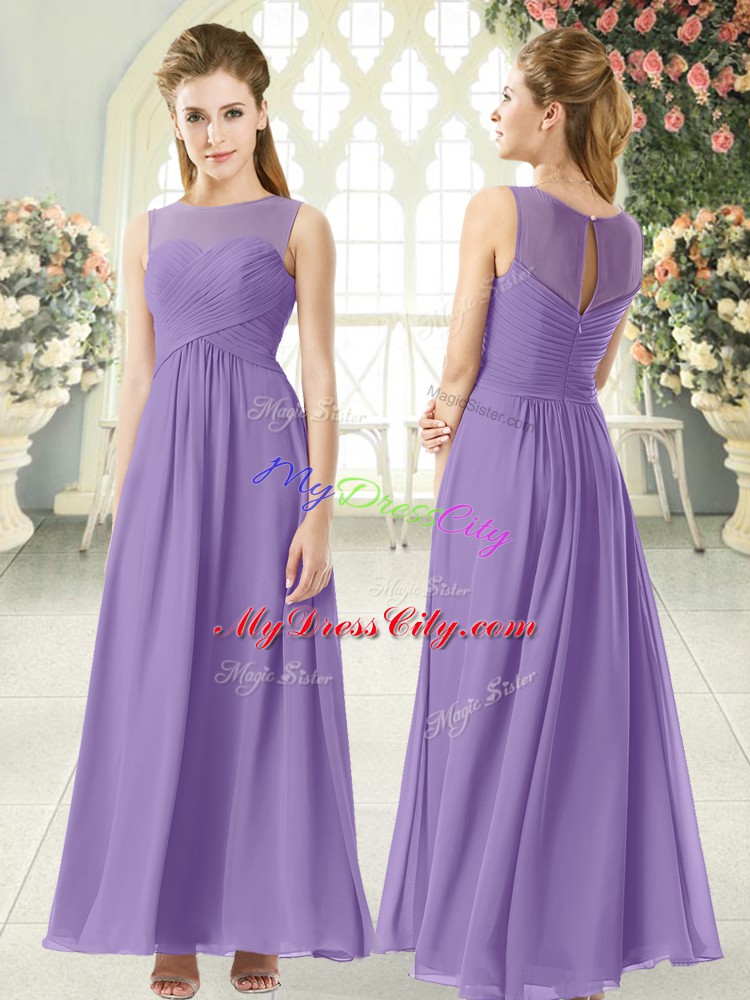 Lavender Scoop Zipper Ruching Dress for Prom Sleeveless