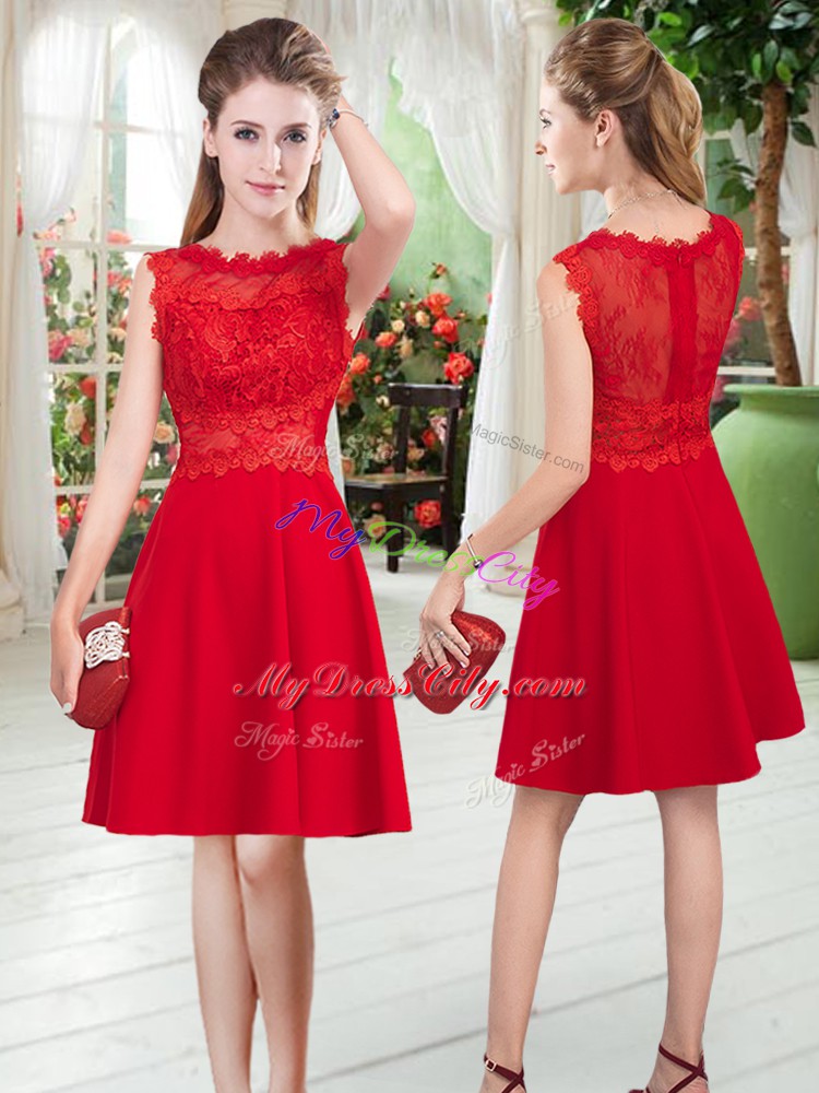 Custom Design Red Sleeveless Knee Length Lace Zipper Evening Dress