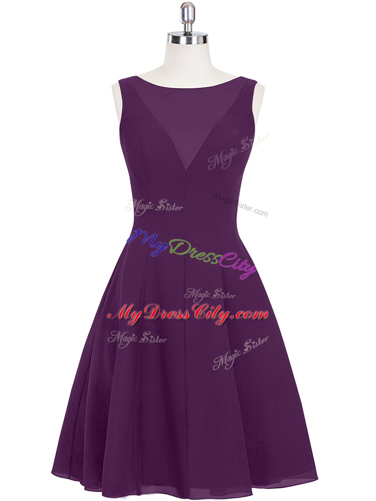 Elegant Mini Length Eggplant Purple Prom Dress Scoop Sleeveless Zipper