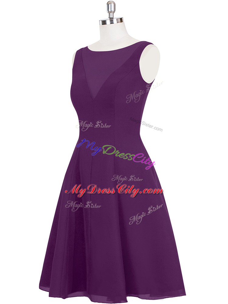 Elegant Mini Length Eggplant Purple Prom Dress Scoop Sleeveless Zipper
