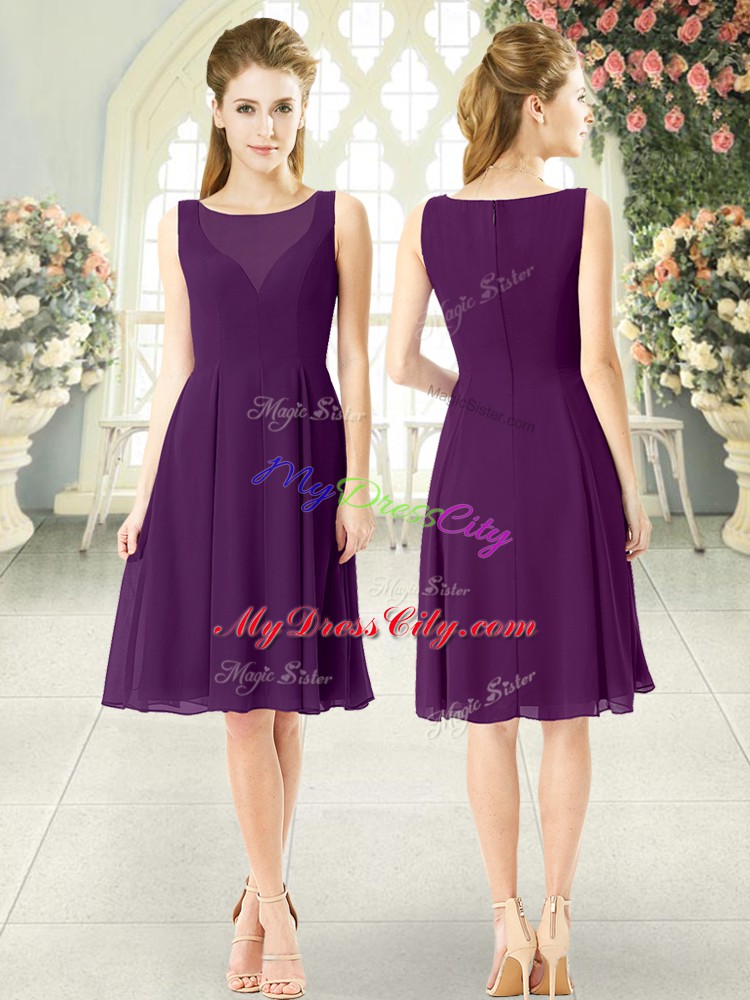 Purple Scoop Zipper Ruching Prom Dresses Sleeveless