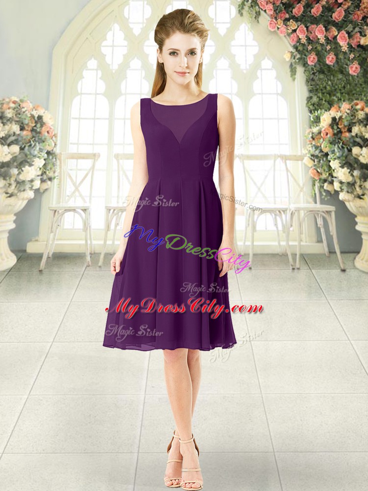 Purple Scoop Zipper Ruching Prom Dresses Sleeveless