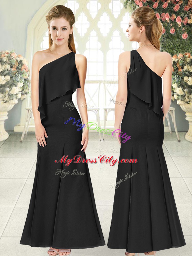 On Sale Black Prom Dresses Prom and Party and Military Ball with Ruching One Shoulder Sleeveless Side Zipper