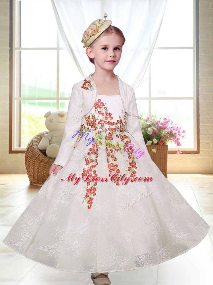 Chic Straps Sleeveless Zipper Toddler Flower Girl Dress White Lace