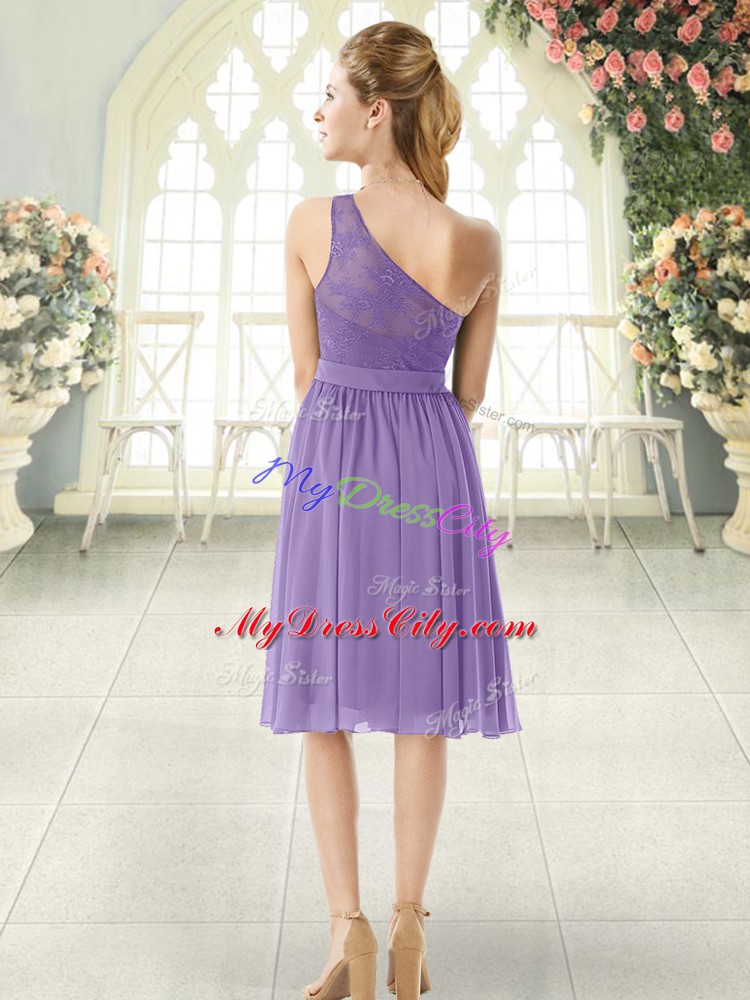 Charming Sleeveless Knee Length Lace Side Zipper Prom Dress with Lavender