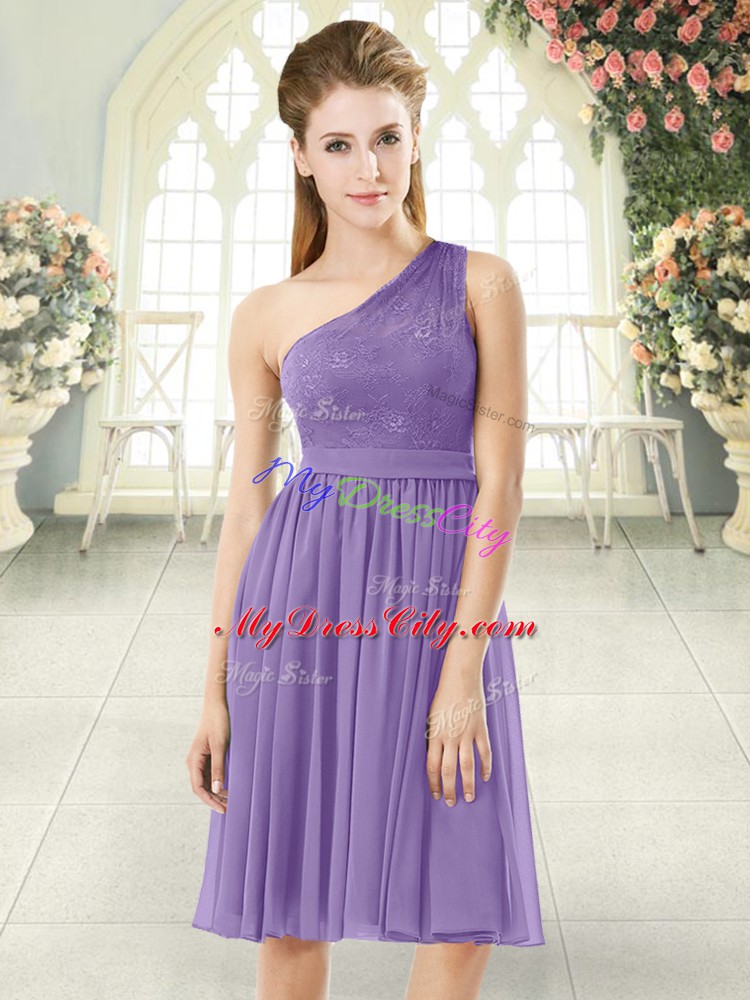 Charming Sleeveless Knee Length Lace Side Zipper Prom Dress with Lavender
