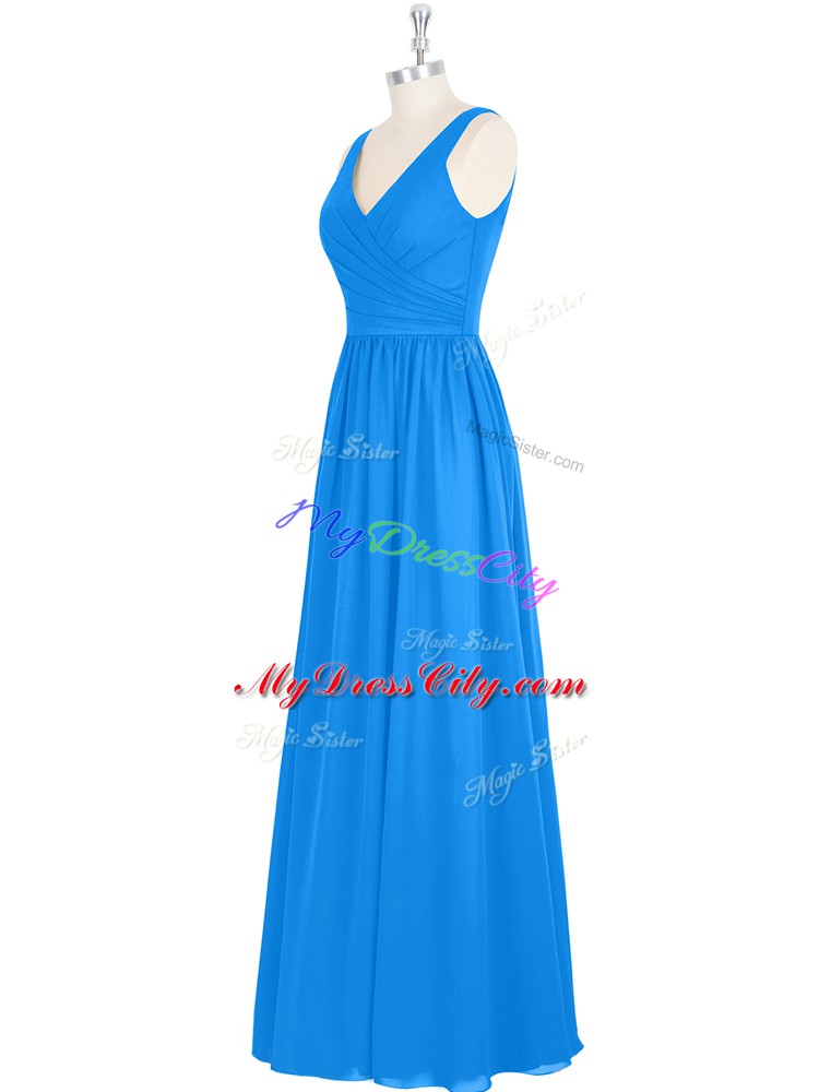Fantastic Floor Length Zipper Prom Dress Royal Blue for Prom and Party and Military Ball with Ruching