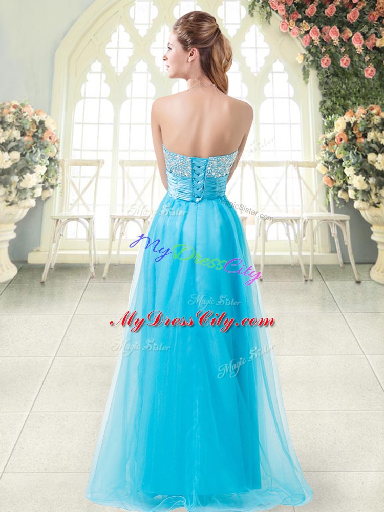 Custom Fit Purple Lace Up Sweetheart Beading Dress for Prom Tulle Sleeveless