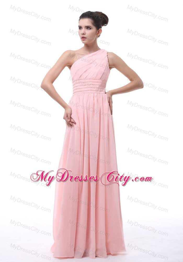 One Shoulder Ruching and Beading Decorate Junior Bridesmaid Dress