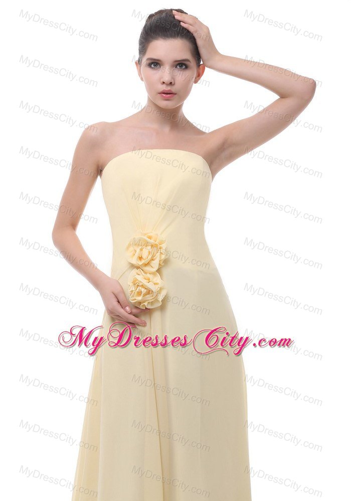 Zipper-up Hand Made Flowers Decorate Maid of Honor Dress