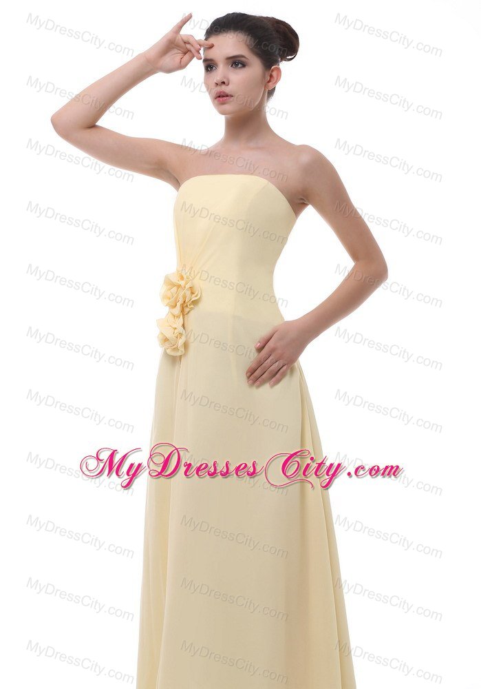 Zipper-up Hand Made Flowers Decorate Maid of Honor Dress