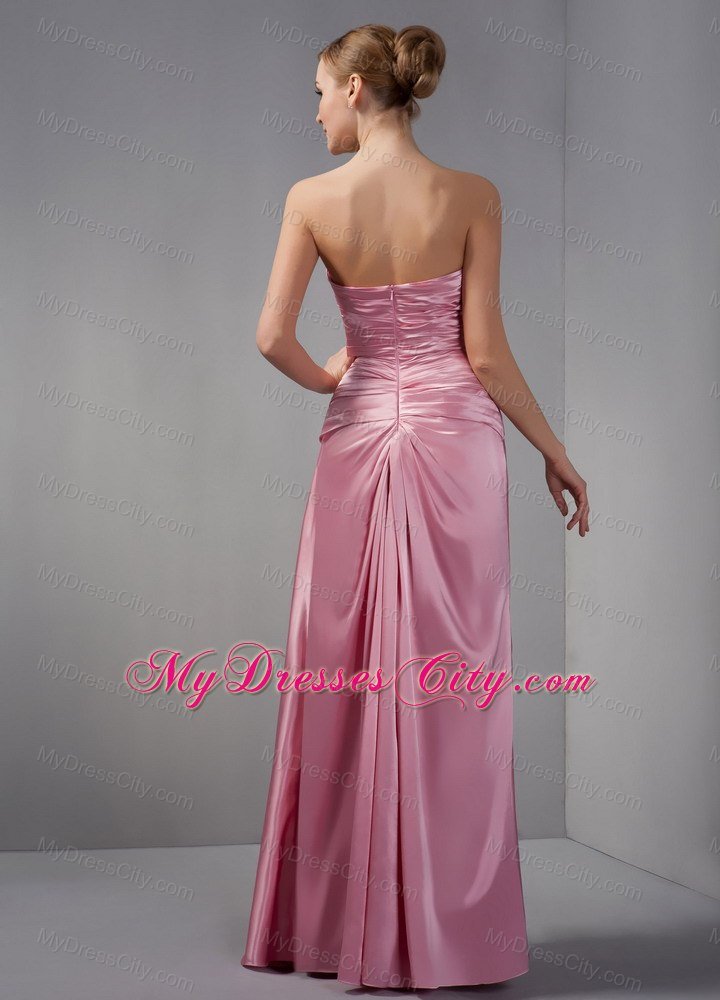Rose Pink Column Sweetheart Ruche Floor-length Bridesmaid Dress with Shawl