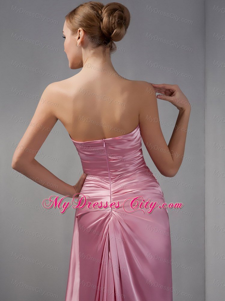 Rose Pink Column Sweetheart Ruche Floor-length Bridesmaid Dress with Shawl